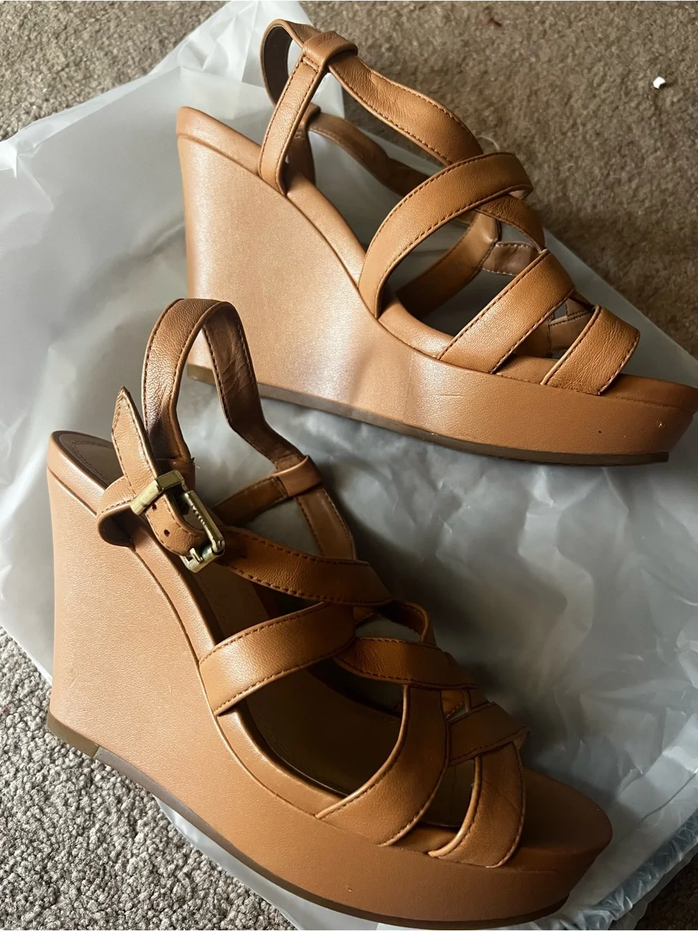 Gianni Bini Brown Leather Strappy Heeled Sandals